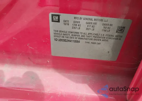 2017 Chevrolet Sonic Lt from USA, damaged, VIN 1G1JD5SG2H4119584